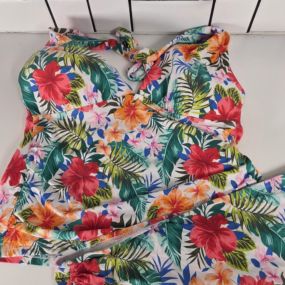 Time and Tru Tropical Floral Bikini Set With Red And Orange Floral Size Large